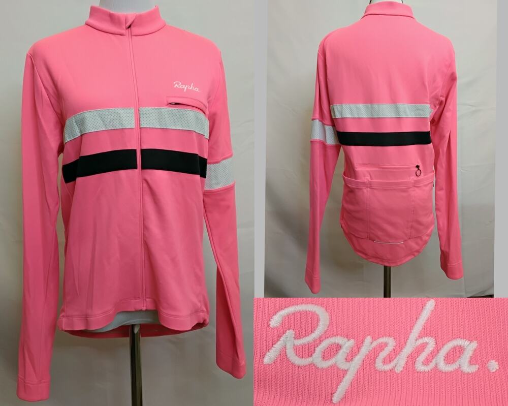 Rapha Cycling Jacket Women's L Pink Reflective Stripe Full Zip Mock-Neck #Z4951